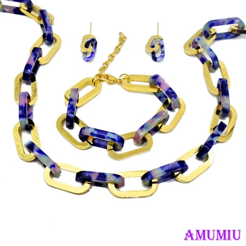

AMUMIU Luxury wedding choker jewelry sets for women Bridal stainless steel necklace bracelet earrings set party gift JS236