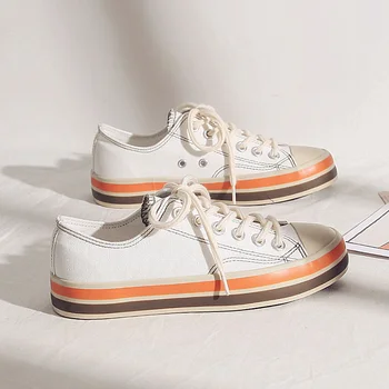 

Women Shoes 2020 New Fashion Sneakers Canvas Casual Shoes Color Striped Lace Up Flats Female Fashion Style Breathable Vintage
