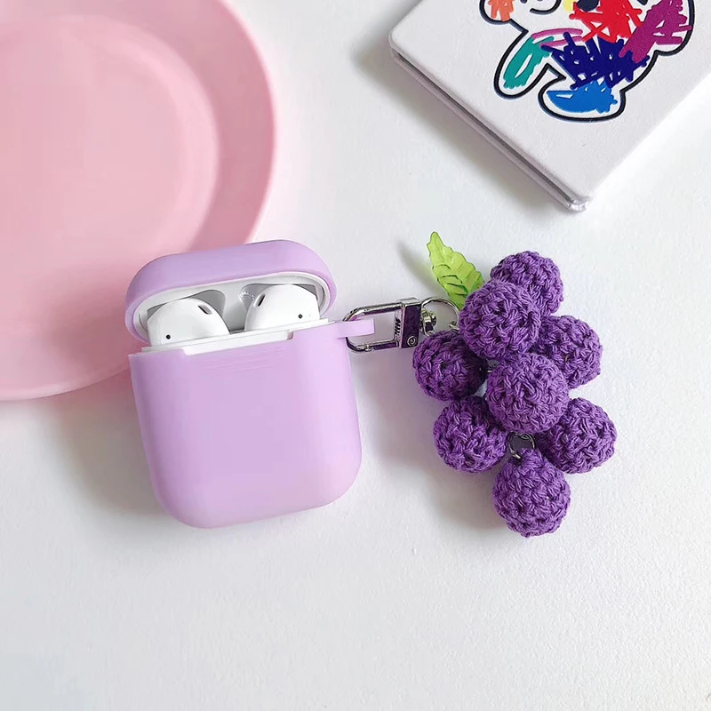 Фиолетовый, плюшевый виноградный мягкий силиконовый Bluetooth беспроводной чехол для наушников Apple AirPods 1 2 коробка анти-осенний чехол для гарнитуры coque
