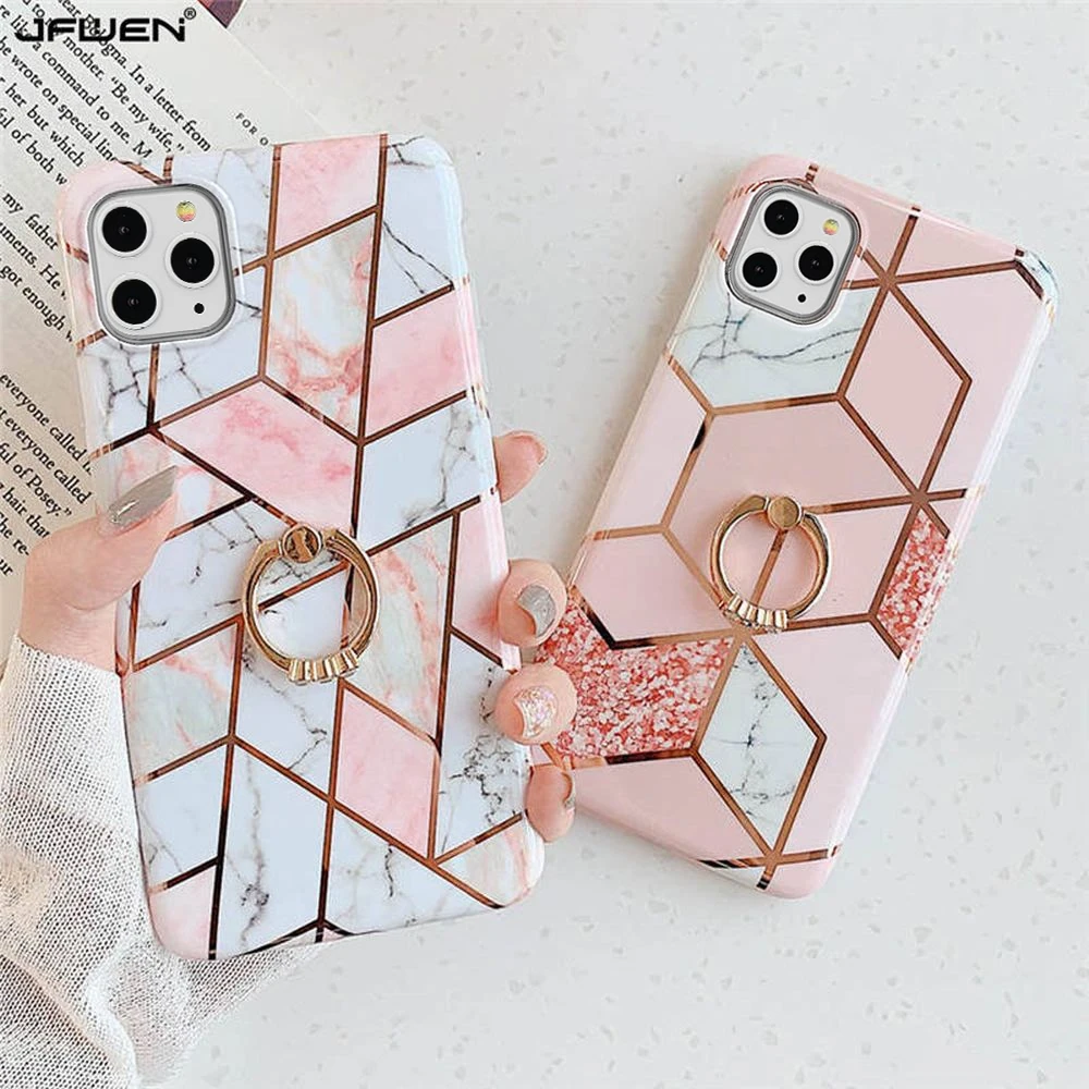 Artistic Geometric Marble Ring Case for IPhone SE 2020 X XS XR 11 Pro MAX 6 6S 7 8 Plus 12 Mini Soft IMD Silicon Glossy Cover | Мобильные