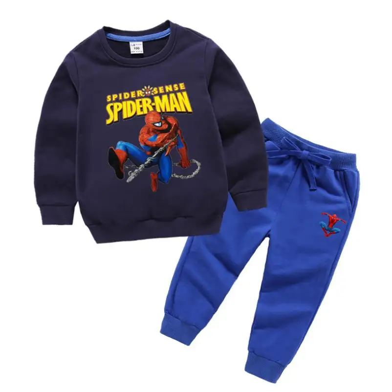 Spider-Man Children Clothing Baby Boy Pure cotton Casual Sports Suits Kids 2pcs Sets Spring Autumn Clothes Tracksuits1-8Y - Цвет: dark blue