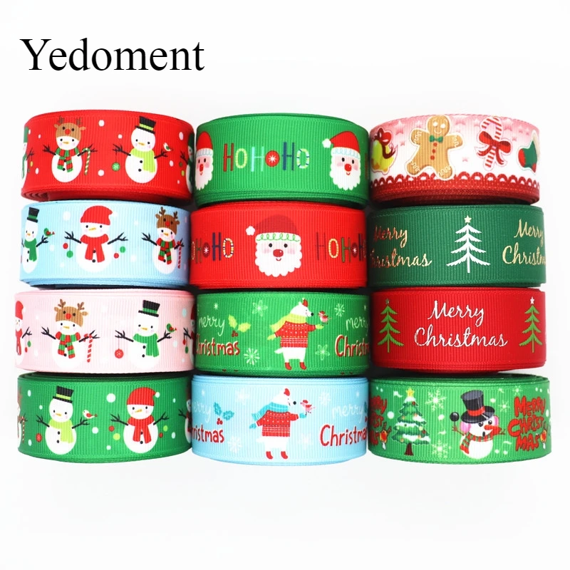 

10 Yards 1'' 25MM Christmas Day Printed Grosgrain Ribbons For Hair Bows/ Gift Packaging DIY Handmade Materials Y19072401