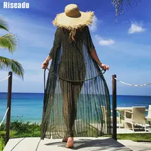 Riseado 2020 pareo praia túnica bikini cover ups longo vestido de praia meia manga maiô sexy fatos de banho feminino(China)