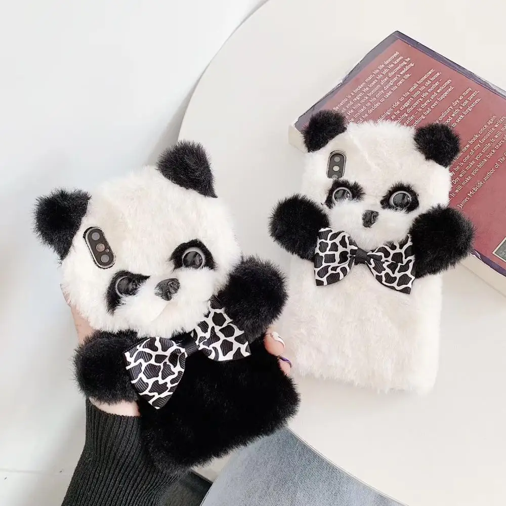

Cute Dog 3d Cushion warm fur soft Phone Case winter for iphone XR XS MAX X 10 6 6S 7 8 Plus doll toy PANDA mujer