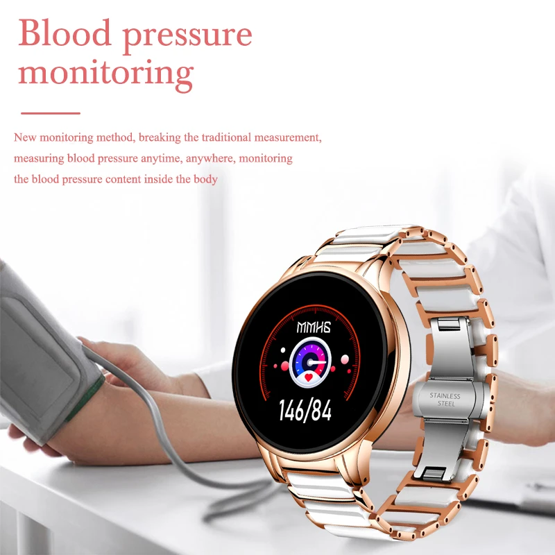 US $23.99 LIGE 2020 New Smart Watch Ladies Heart Rate Blood Pressure Information Reminder Sports Waterproof smartwatch Women Ceramic Strap