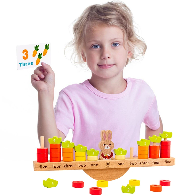 

Kids Toy Bricks Rabbit Wooden Building Blocks Balance Building Early Education Training Aid DIY Toys for Children Xmas Gifts