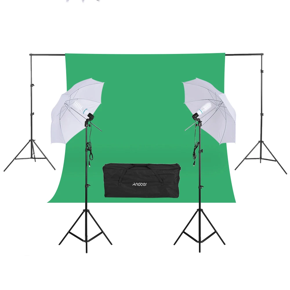 

Andoer Photography Photo Studio Kit Green Screen Backdrop Stand 135W Light Bulbs Swivel sockets Soft Light Umbrella Light Stand