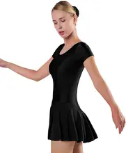 

Speerise Women Short Sleeve Leotards with Skirts Ballet Tutu for Lady Summer Bodysuits Scoop Neck Ladies Skirts