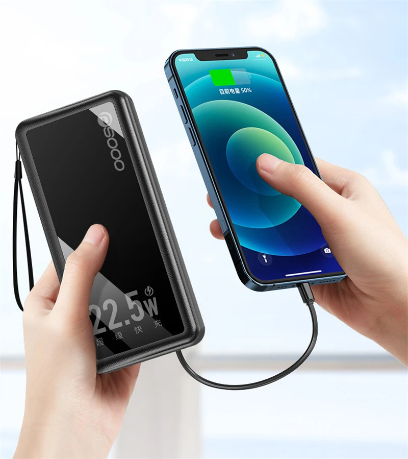 power bank battery 30000mAh Power Bank Built in Cable AC Plug 22.5W Fast Charging Powerbank for iPhone 13 12 11 Samsung Xiaomi Poverbank with Light power bank 10000mah