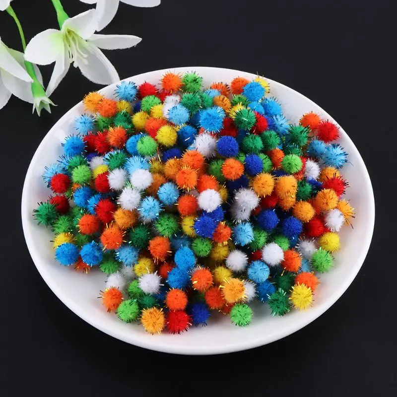 2000Pcs 10mm Mini Fluffy Soft Pom Poms Pompoms Glitter Ball Handmade Kids Toys DIY Sewing Craft Supplies Mixed Color