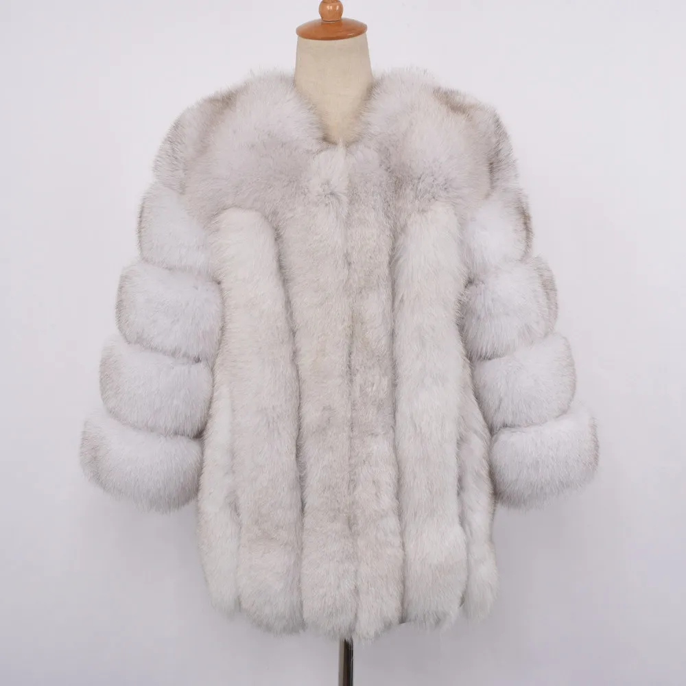 Natural White Новое поступление, пальто с натуральным лисьим мехом, женская зимняя куртка с отделкой из меха, Толстая теплая женская верхняя одежда из натурального меха, модная Вертикальная S1589 - Цвет: Natural White