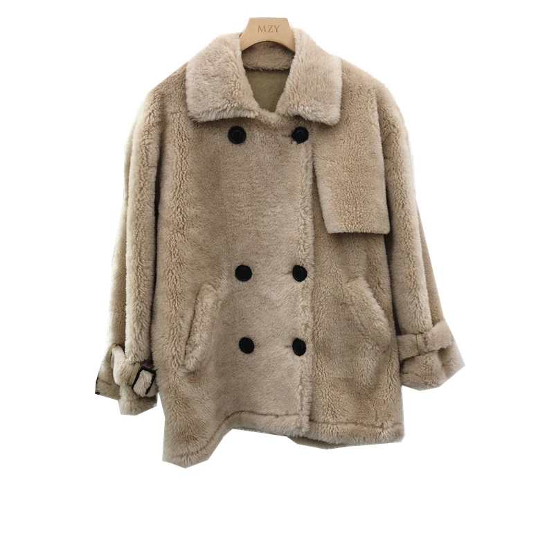 

Harppihop rabbit fur Genuine Knitted coat for Women Raccoon Fur collar Jacket Trench Outwear fashion street party jacketC918