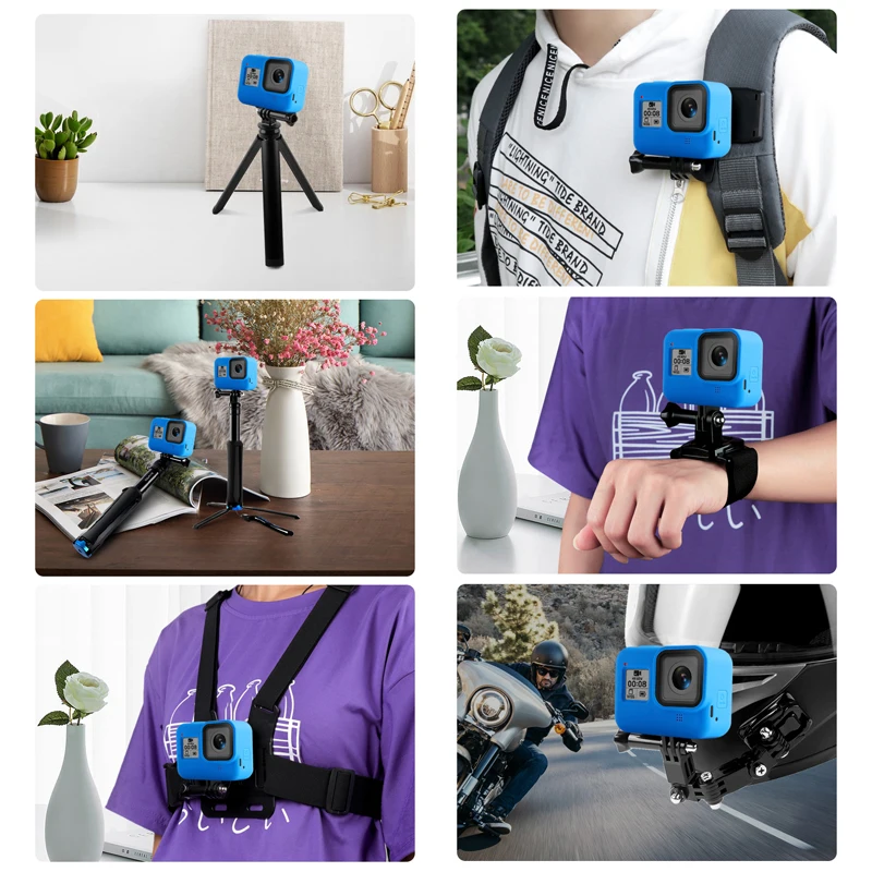 Цветной мягкий силиконовый резиновый защитный чехол для GoPro Hero 8 черный Go Pro