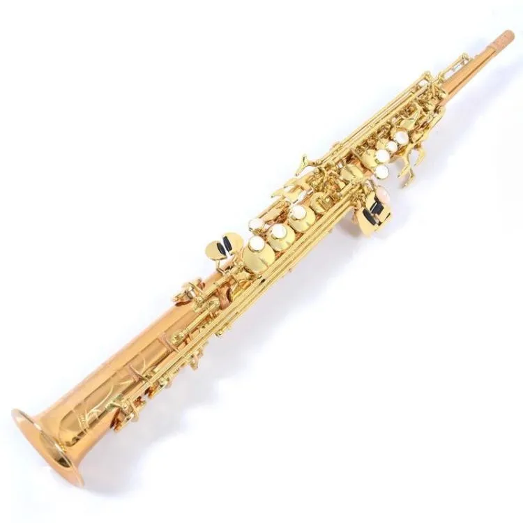 

Soprano Saxophone Brass Straight Pipe Brass S-991 Gold Lacquer Sax B Flat Musical Instrument with Case Mouthpiece. Neck. Reed