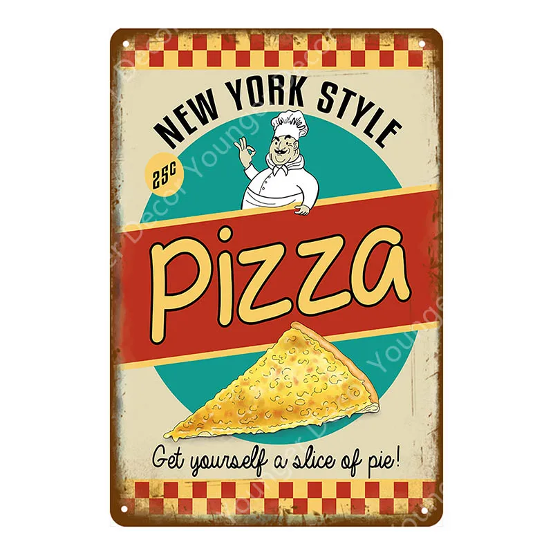 Итальянский Нью-йоркский стиль пицца плакат ретро свежий попкорн настенные украшения металлические знаки кухонное украшение для дома винтажные таблички YI-147 - Цвет: YD2045EI
