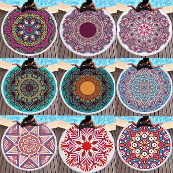 

Mandala Geometric Round Beach Towel Tassels Bohemia Microfiber Bath Shower Towel For Adults Picnic Yoga Mat Blanket Cover Up