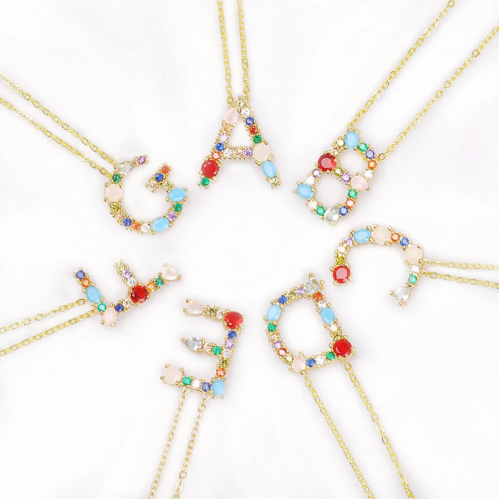Разноцветная подвеска, Золотая подвеска, ожерелье с микро-цирконием, 26 ожерелья с буквой, пара, именное ожерелье, Рождественский подарок