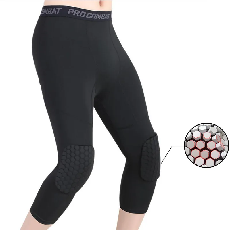 Safety Anti-Collision Basketball Shorts Men Fitness Training 3/4 Leggings With Knee Pads Sports 3XL Compression Trousers