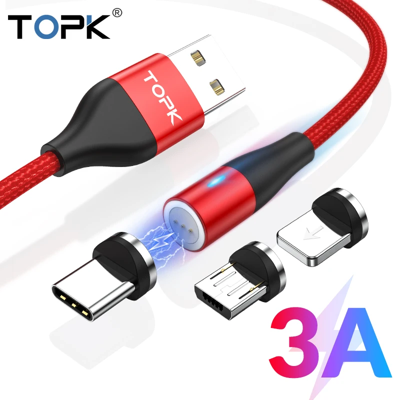 TOPK AM60 3A светодиодный магнитный usb кабель 3 в 1 для дропшиппинг|Кабели мобильных