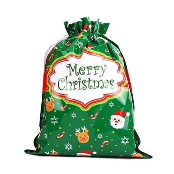 

10pcs Christmas Sacks Reusable Drawstring Wrap Present Gift Party Bags Storages Wrapping Supplies Gift Bags Green 24*32CM