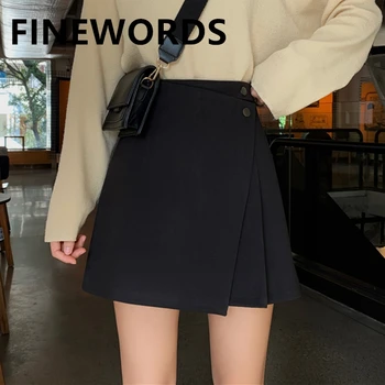 

FINEWORDS Korean Black Vintage Mini Skirt Summer High Waist A Line Skirts Womens Harajuku Casual Autumn Side Pleated Skirts Saia