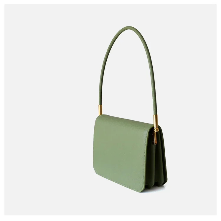 new web celebrity design hand grain leather armpit bag leather small square bag clamshell fashion bag qq574