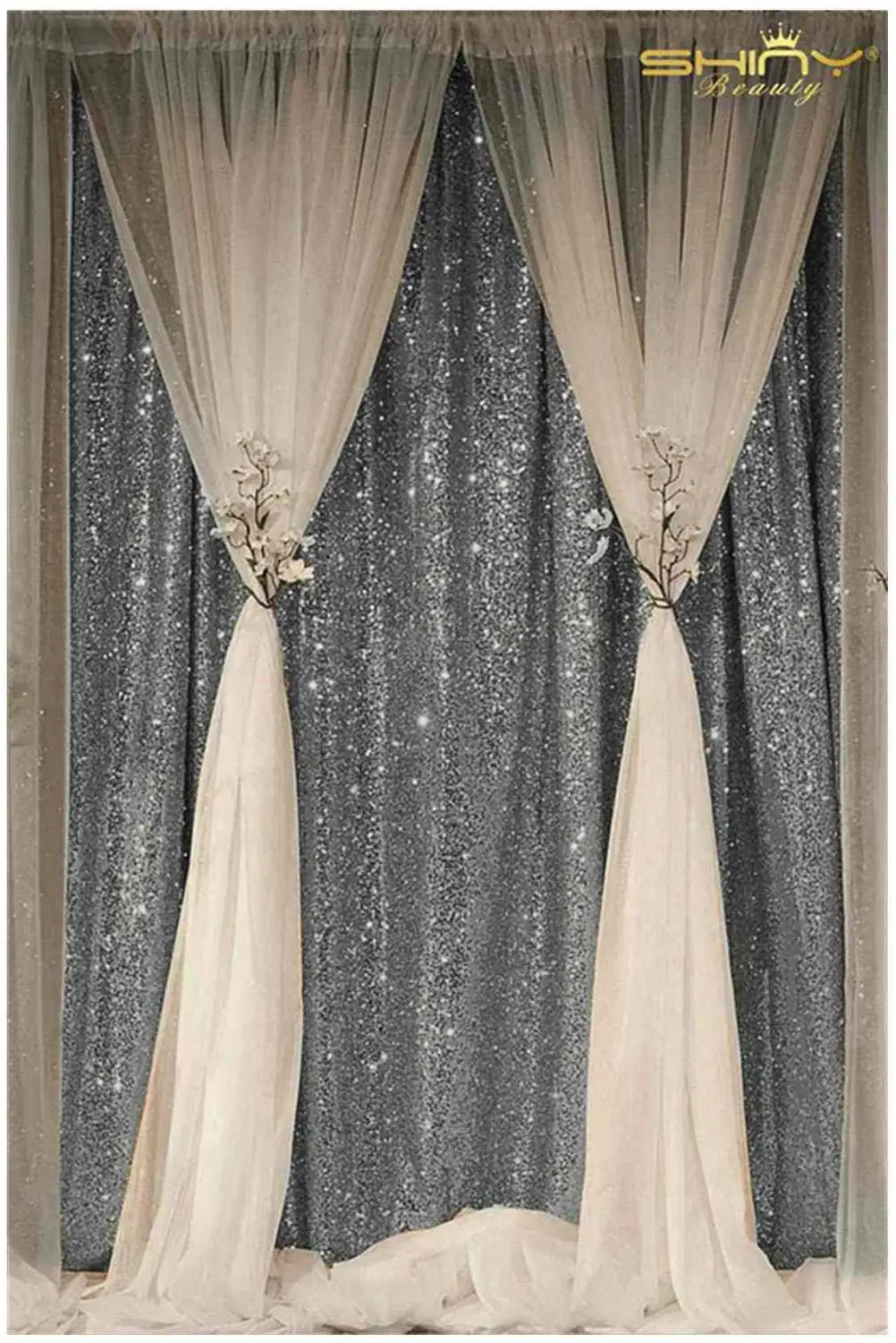 Shinybeauty Gunmetal Glitz фон вечерние украшения занавески фотостудия Background-M190727