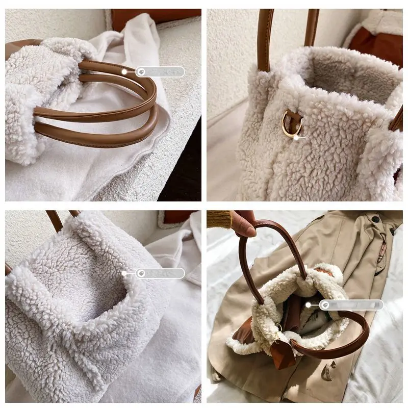  Fashion Lamb Cashmere Women Handbgs Designer Plush Shoulder Bags Luxury Pu Leather Crossbody Bag La - 4000311619972