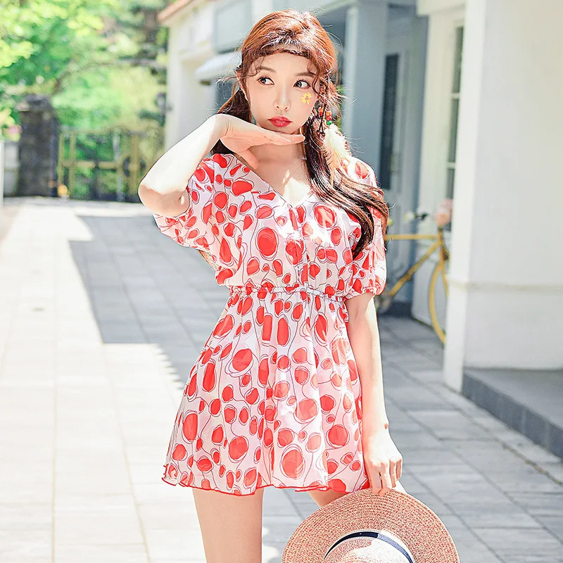 

Korean-style Printed New Style Bathing Suit Women's Dress-Large GIRL'S Plus-sized Cute Students Hipster Swimwear