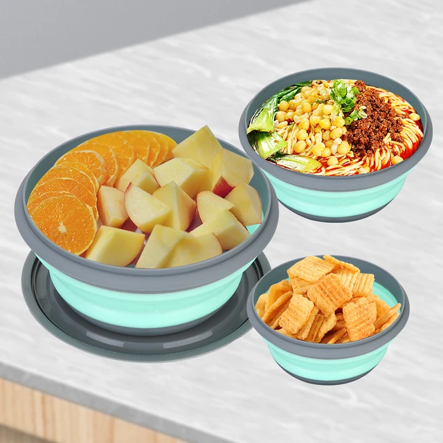 3Pcs/Set Folding Bowl Silicone Kitchen Containers Portable Salad