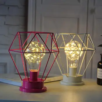 

Wrought Iron Desktop Decor Lights LED Desk Lamp Geometric Shape Bedside Decorative Night Light