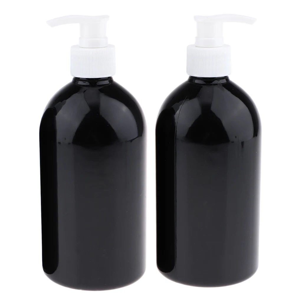 2pcs/set Leak-proof Refillable Empty Durable Amber PET Plastic Shampoo & Conditioner Cosmetic Bottle 500ML for Travel Home