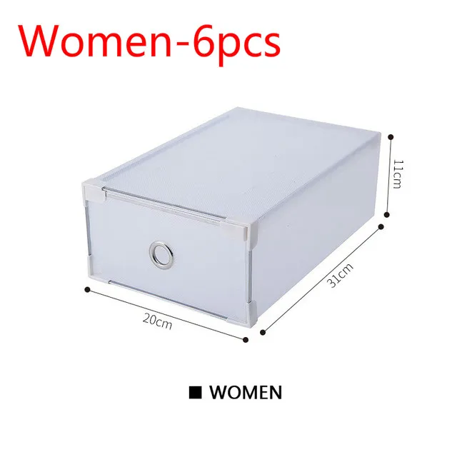 Women-6pcs Простой ящик для обуви прозрачный пластиковый прямоугольник утолщенный ящик для хранения многофункциональный пыленепроницаемый органайзер для мелочей - Цвет: Women-6pcs
