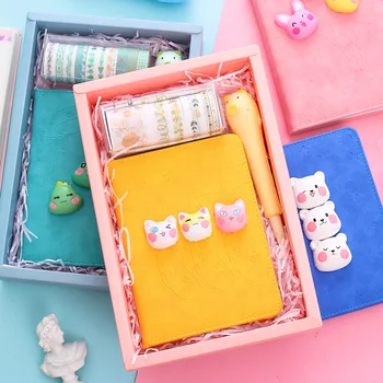 

Cute Cartoon Notebook with Pen Set Paper Notepad Diary Planner School Student Message Books Kids Birthday Gift Stationary