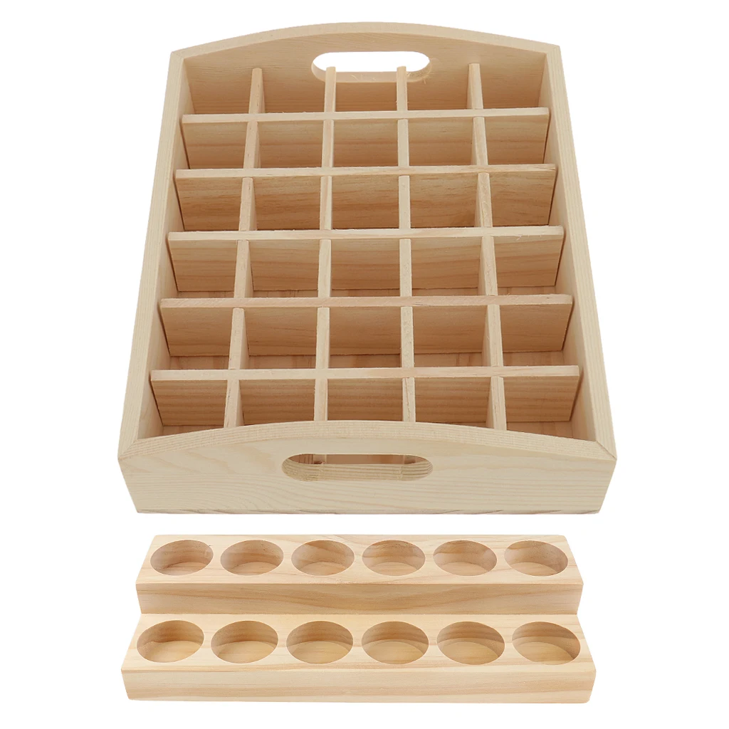 2pcs Wood Essential Oil Box Displaying Case Organizer Holder Rack Stand Shelf for Retail Stores Home Storage