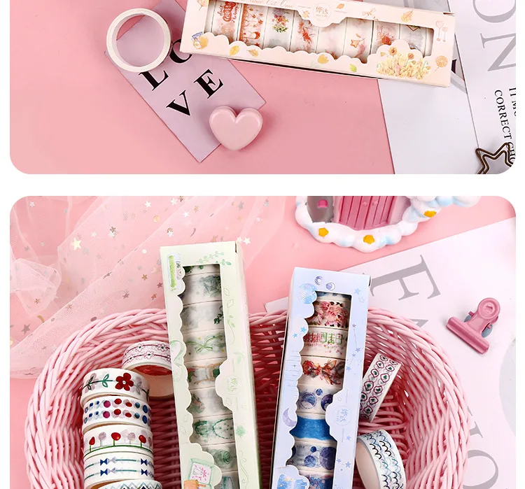 Gift Set Washi Tape 10 Volume Combination Creative Soft Pink GIRL'S Heart DIY Hand Account Base-Material Group