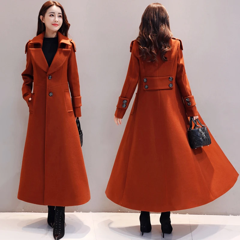 

Spring Autumn Winter New Women's Casual Wool Blend Trench Coat Long Coat with belt Women Wool Coat Cashmere Outerwear DJN17