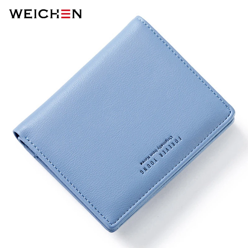 

WEICHEN Thin Style Women Wallets Zipper Coin Bag in Back Blue Soft Leather Ladies Card Holder Slim Purse Female Wallet Small HOT