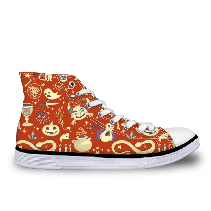 

Funny Halloween Women Casual Vulcanized Orange Shoes Lace-up High Top Female Canvas Flats Shoes 2021 Spring Autumn Shoes