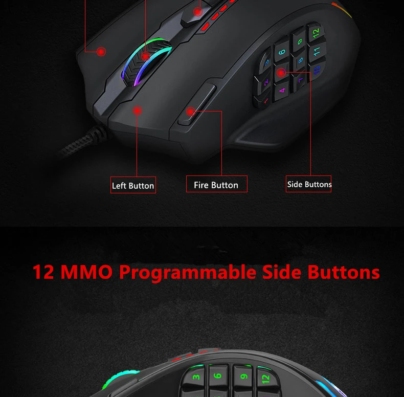 Redragon IMPACT M908 Wired 12400 DPI with 19 Programmable Buttons Gaming Mouse