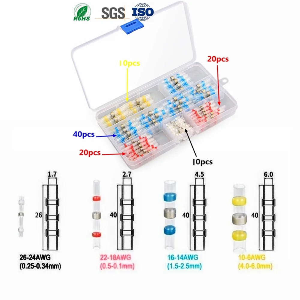 Heat Shrink Butt Connectors- Heat Shrink Wire Connectors- Electrical Connectors- Waterproof Wire Solder Seal connectors - Цвет: 100PCS-BOX