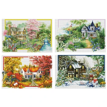 

Christmas Gifts 11CT Stamped Ecological Cotton Cross Stitch Kits DIY Four Seasons Embroidery Needlework Mosaic Craft Artwork