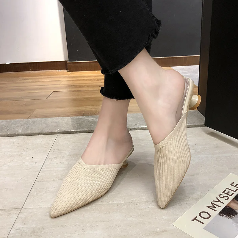 

2019 Spring Summer New Style Online Celebrity Sandals Pointed-Toe Thin Heeled High-Heel Versatile Closed-toe Outer Wear Slipper