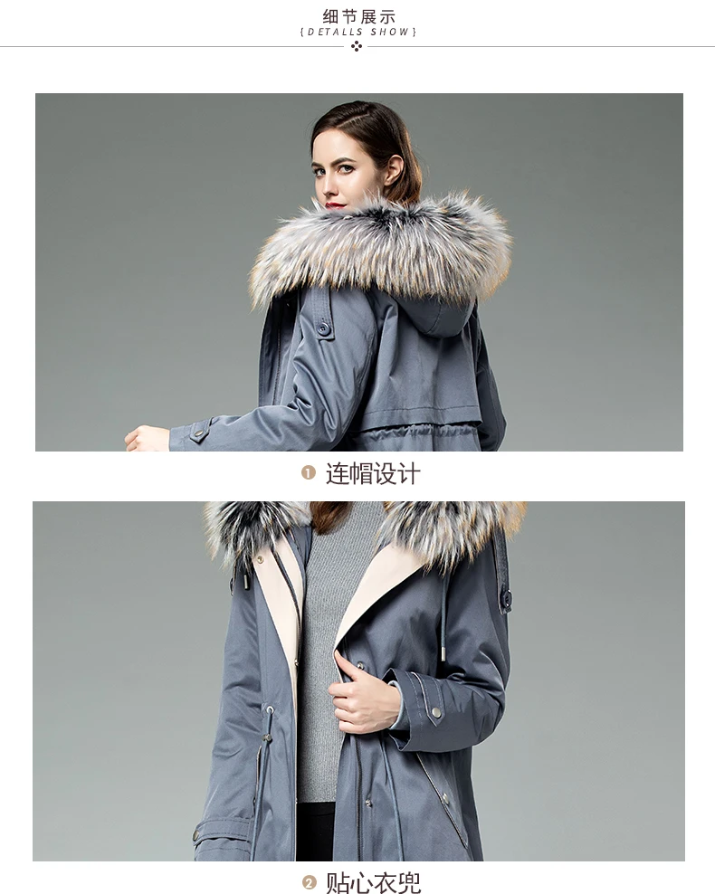 Женское пальто из натурального меха кролика Рекс, зимнее пальто с воротником из меха енота, настоящая меховая парка для женщин, 2019 CC1101 YY945