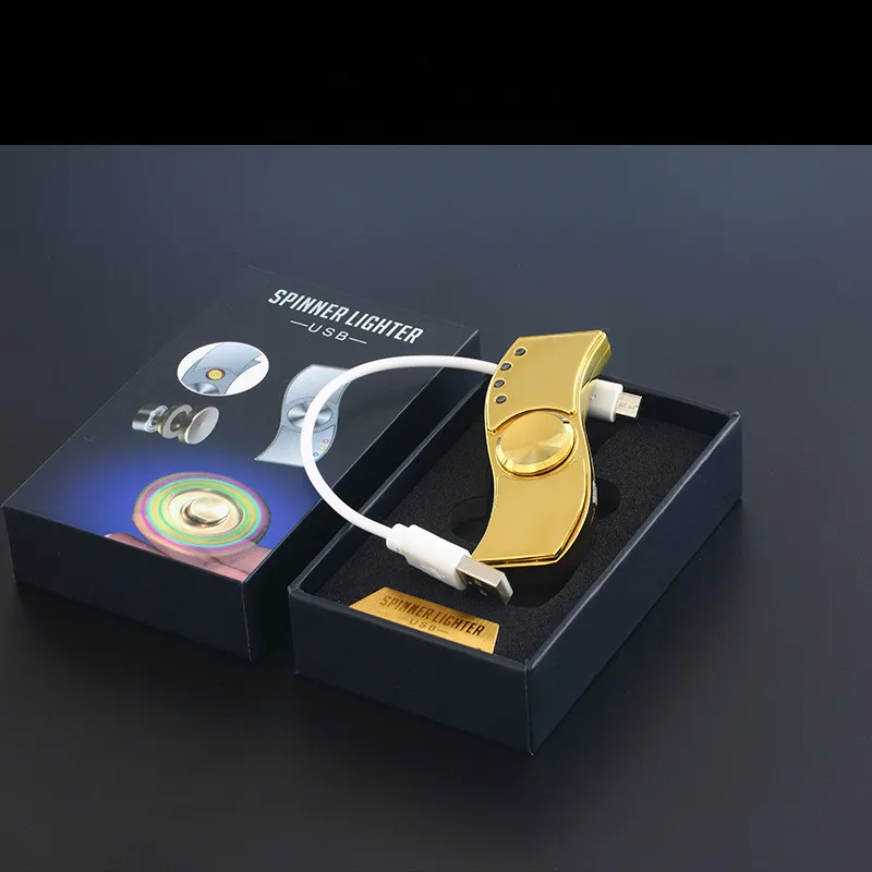 New USB Finger Gyro Rechargeable Electronic Lighter Cigarette Turbo Cigar Plasma Pulse funny |