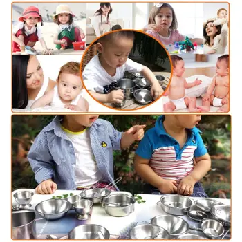 

Stainless Steel Kids House Kitchen Toys Cooking Cookware Pots Pans Pretend Play Playset Utensils Q6PD