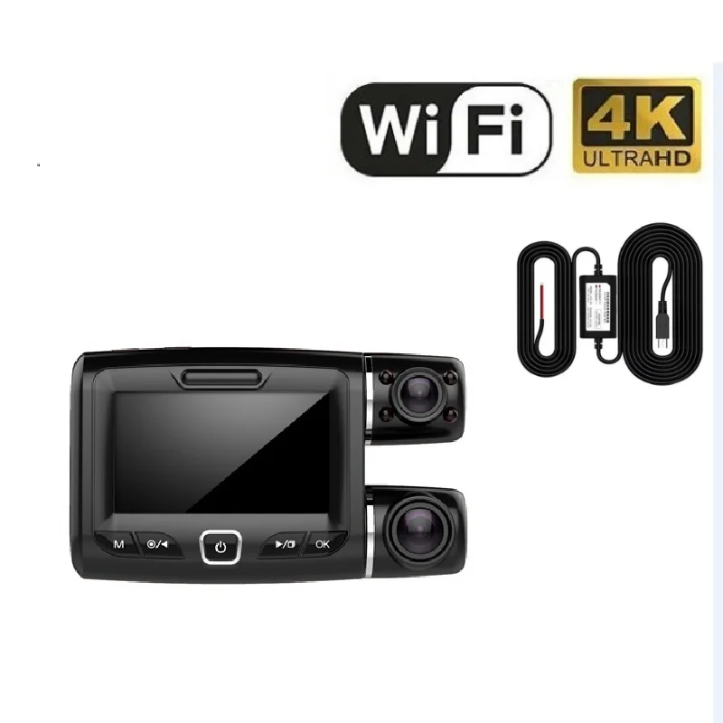 AT6-BL 4K 2160P wifi gps регистратор с двумя объективами Автомобильный видеорегистратор Novatek 96663 чип sony IMX323 сенсор 1080 P ночное видение двойная камера видеорегистратор - Название цвета: AT6-BL