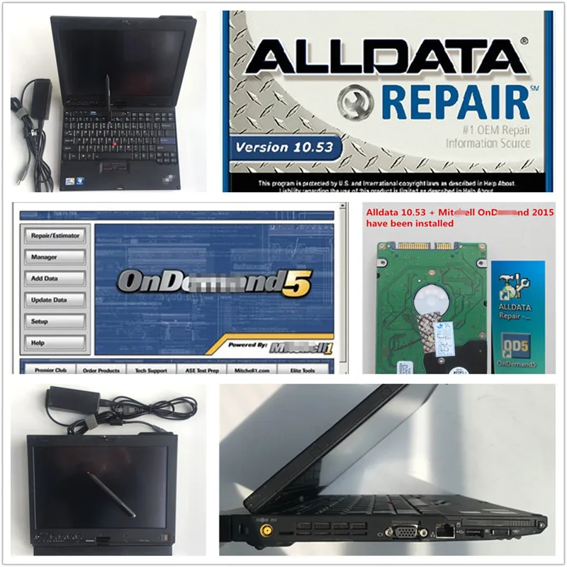 Универсальное программное обеспечение для ремонта автомобилей alldata 10,53+ Mitchell ondemand 2 в 1 ТБ жесткий диск Установите хорошо X200T используемый ноутбук