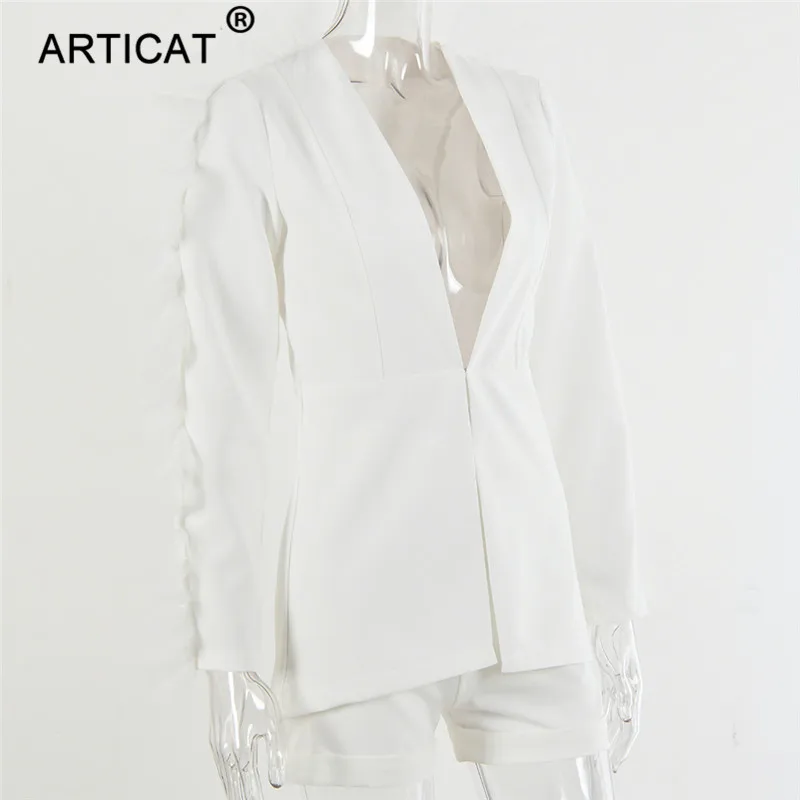 Articat сетчатый женский костюм с оборками Женская куртка и шорты глубокий v-образный вырез сексуальный шикарный костюм женский офисный комплект Блейзер 2 предмета наряды