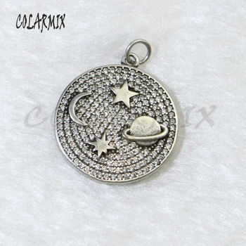

6Pcs Ancient silver Round pendant silver color copper pendant gift for lady fashion jewelry pendant retro style jewelry 50005